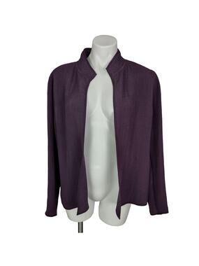 Eileen Fisher Silk and Rayon Blend Purple Open Front Textured Jacket Sz M